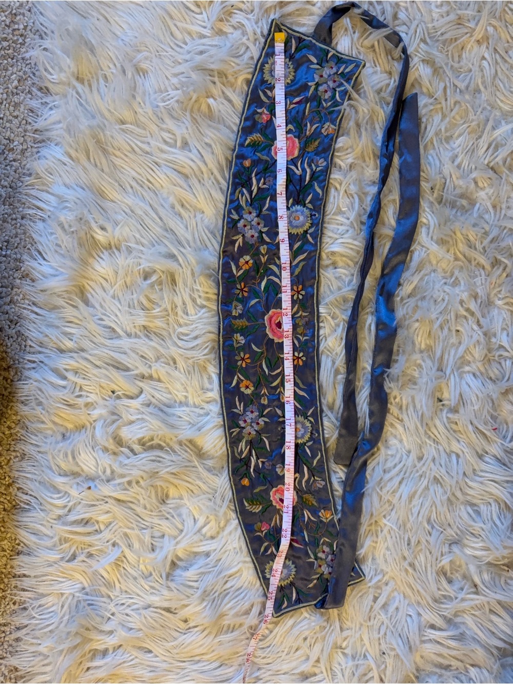 Blue Floral Embroidered Obi Belt - Picture 2 of 6